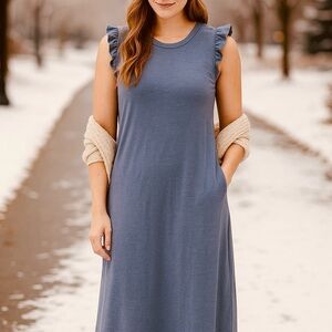 Universal Thread Blue Ruffle Cap Sleeve Midi Dress - Size M